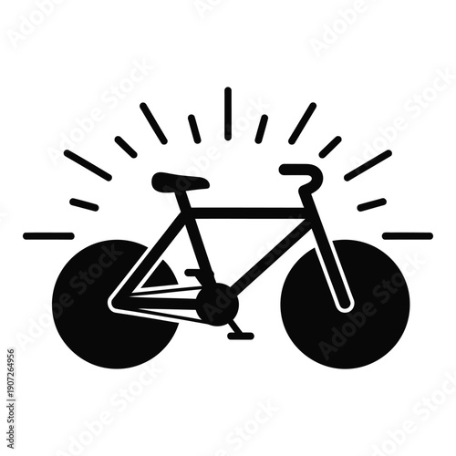 Black and white bicycle with radiating lines bike monochrome symbol desi
