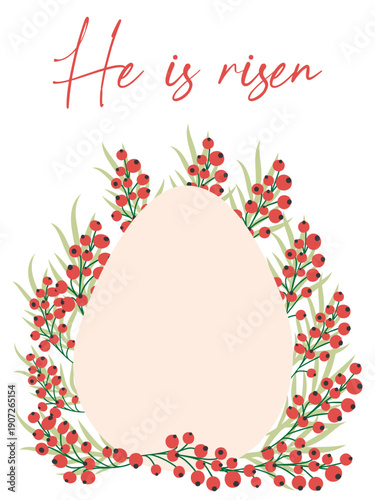An Easter egg with a floral design and the inscription Christ is Risen. Creative card