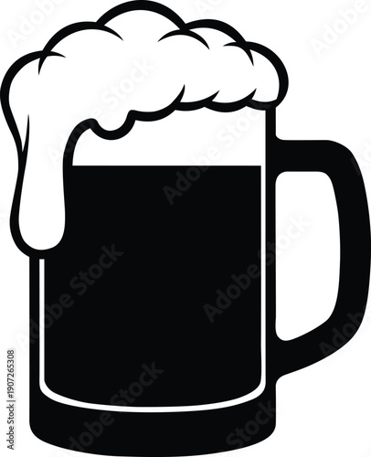 Mug of beer with foam on top isolated