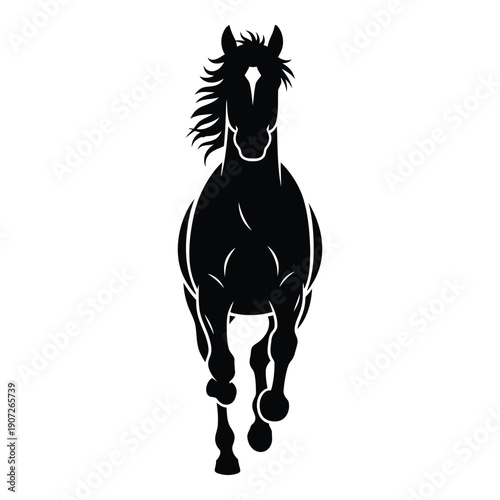 Black silhouette of a galloping horse in profile view side view de