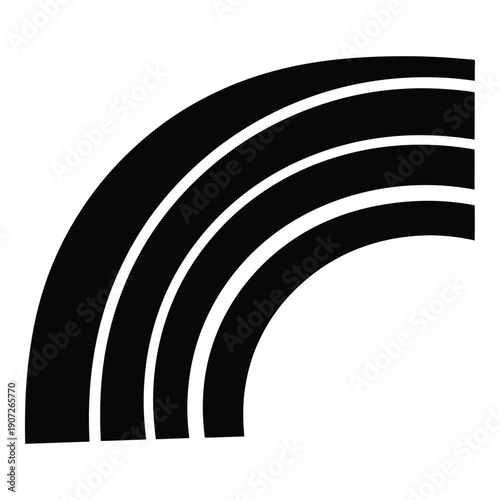 Five black concentric quarter circle arcs on white background black arcs quarter circles monochrome