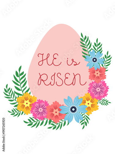 An Easter egg with a floral design and the inscription Christ is Risen. Creative card