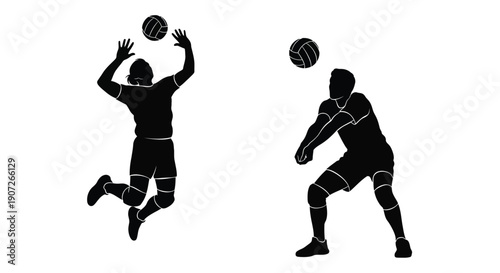 Volleyball players in action displaying dynamic poses a striking silhouette
