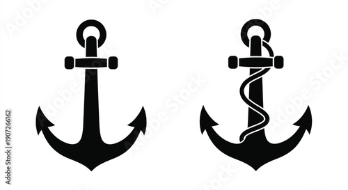 Two black anchors displayed side by side nautical design silhouette