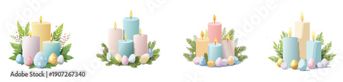 Easter Candle Centerpiece Vector Set – Pastel Spring Decor Illustration Collection