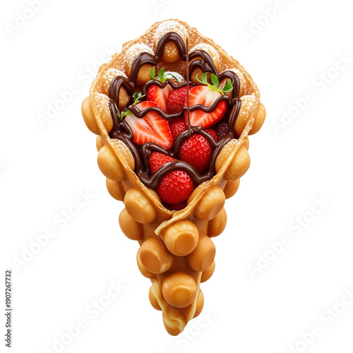 Strawberry Chocolate Bubble Waffle isolated on transparent background