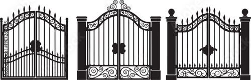 Black wrought iron gates with decorative scrollwork and spikes decorative gate iron fence