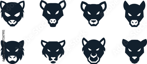 Dark Blue Animal Head Icons with Intense Expressions wolf coyote