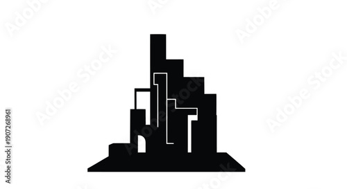 Abstract black silhouette of a building or architectural structure on white