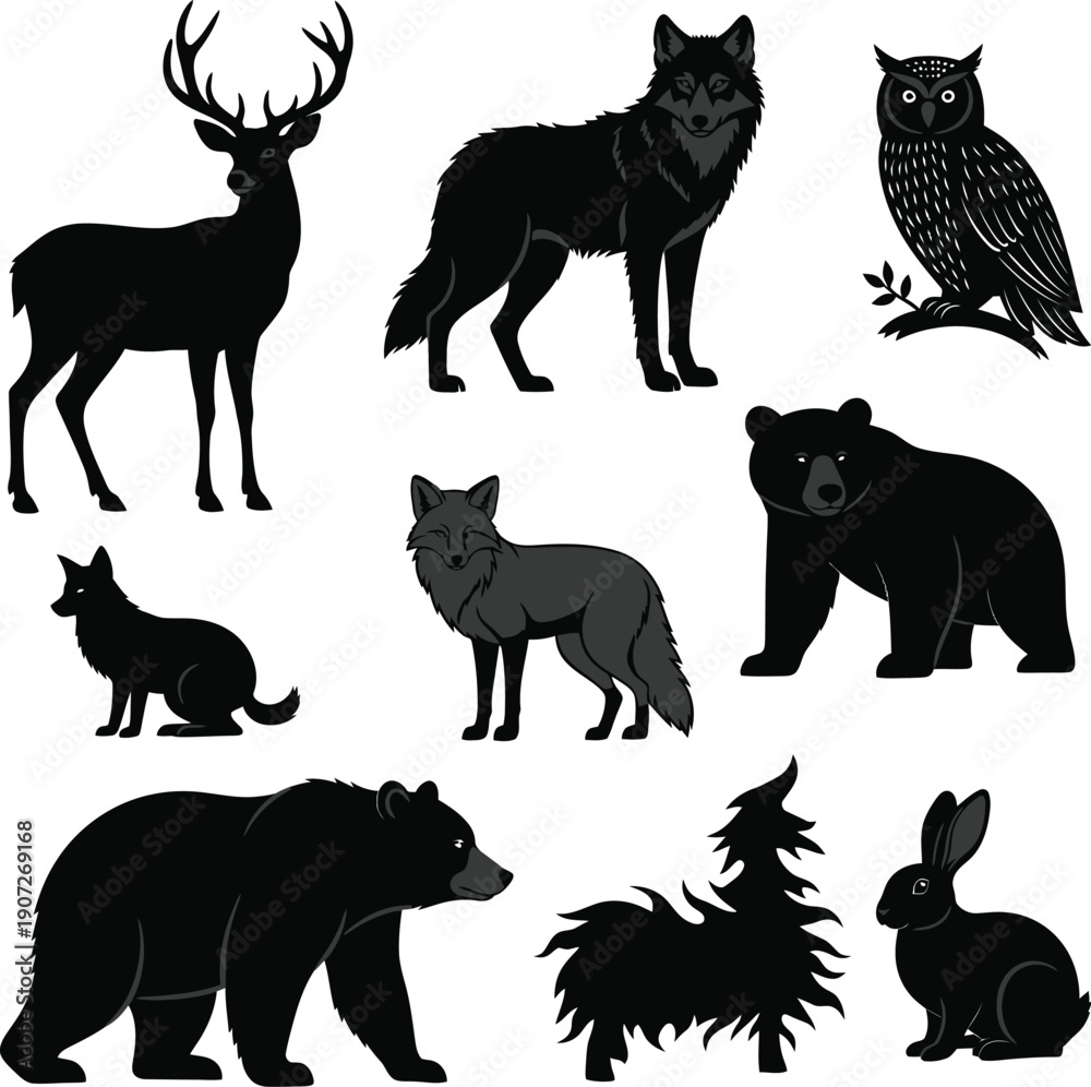Obraz premium set of silhouettes of animals