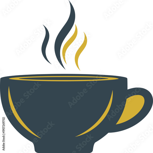 A stylized illustration of a steaming coffee cup with a saucer Vector