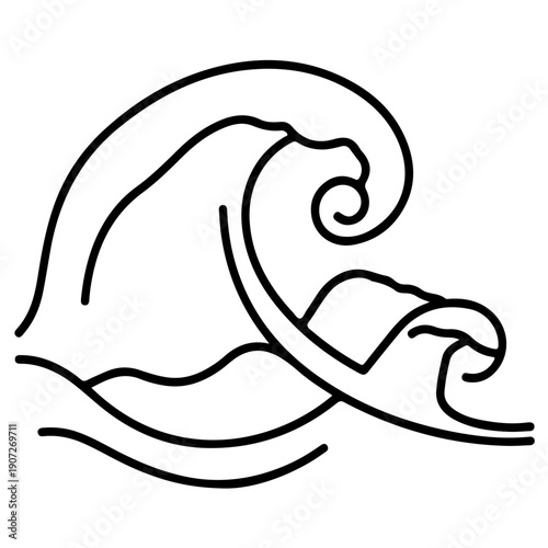 Elegant line drawing of a stylized wave with a crest and curl pattern