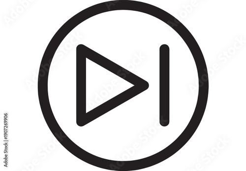 Free Download Button play and next media control icon with triangle and vertical bar inside circle, minimal black outline symbol for music player, video interface, UI navigation - GFXLoad