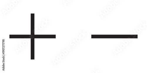 Circle button icons set, plus symbol, minus sign, cross mark, user interface collection, media control elements, simple outline design, minimal black icons, Vector illustration 