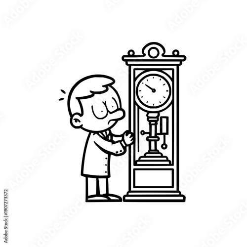 Man Hurrying beside Grandfather Clock