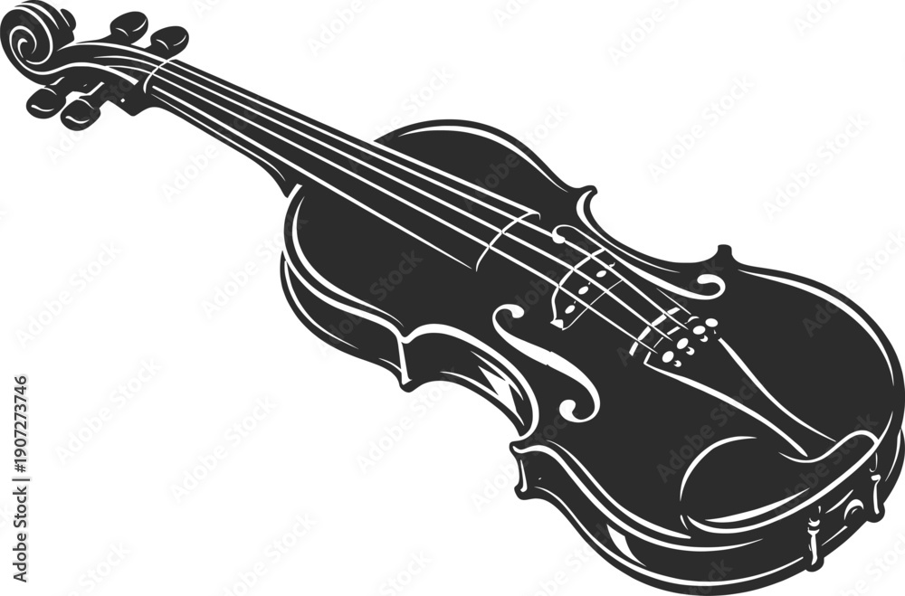 Obraz premium Classic Violin String Instrument Black Ink Illustration.