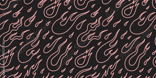 Seamless abstract flame pattern with stylized fire shapes on dark background. Trendy modern vector illustration, hand drawn, bold graphic style