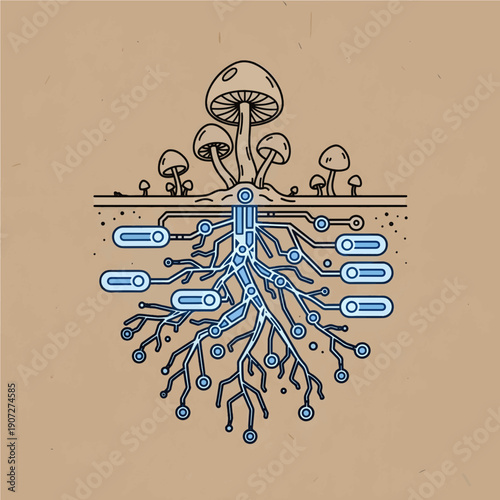 Mycelium Data Network: Digital Root System Connection Icon