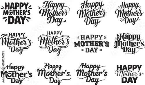 Happy mothers day calligraphy typography lettering vector collection for greeting card and print design