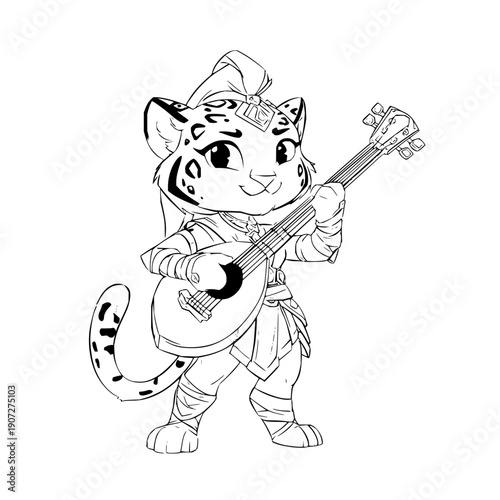 Tiger Playing Guitar in Warrior Costume