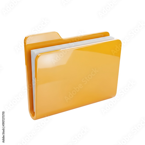 A 3D illustration of a yellow file folder on transparent background