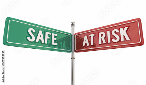 Foto Safe or At Risk Street Road Signs Safety Vs Risky Which Direction 3d Illustratio