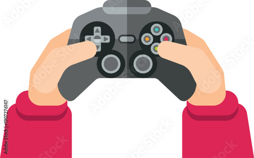 Hands with console gamepad. Cartoon electronic videogame icon