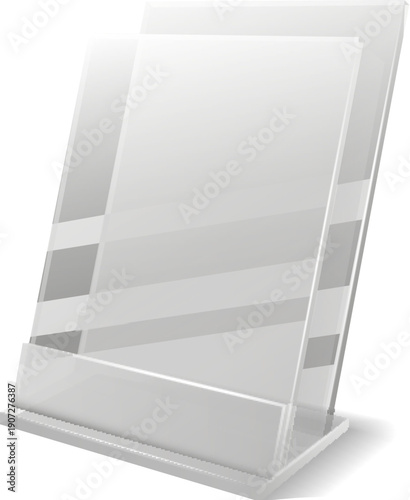Plastic transparent table stand. Realistic blank mockup