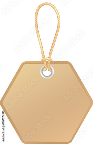 Retail tag hanging on rope. Realistic shopping tag