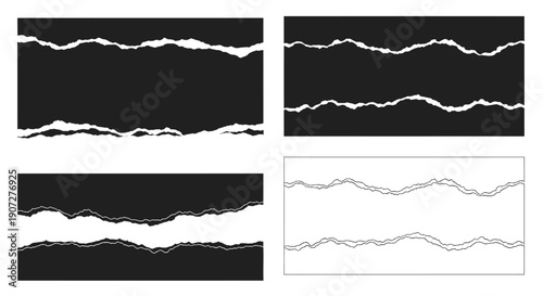 Four panels displaying black white and reddish lines against contrasting backgrounds