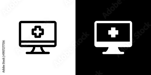 Online Pharmacy icon concept with flat Black White Background. Vector illustration.