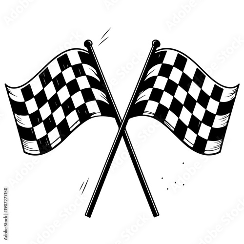 Two crossed checkered flags symbolizing racing or competition completion and victory