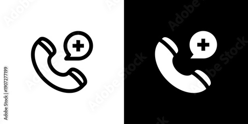Emergency Call icon concept with flat Black White Background. Vector illustration.