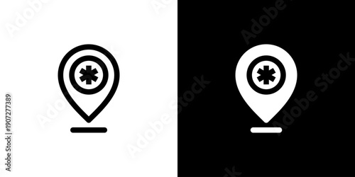 Medical Location icon concept with flat Black White Background. Vector illustration.