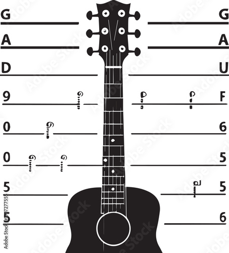 Acoustic guitar with musical notes and chords vector illustration