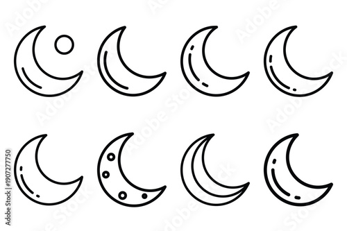 romantic moon date black and white valentines day silhouette icons set