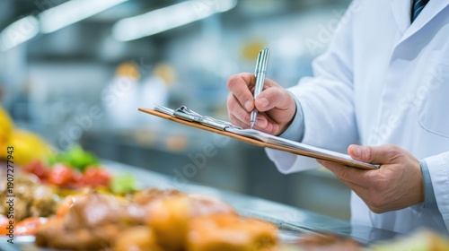 Food Quality Inspector Conducting Safety Check in Commercial Kitchen