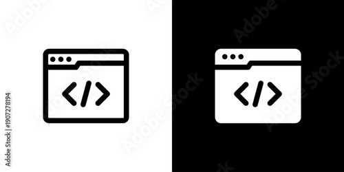 Web Coding icon concept with flat Black White Background. Vector illustration.