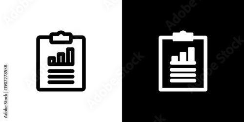 Report icon concept with flat Black White Background. Vector illustration.