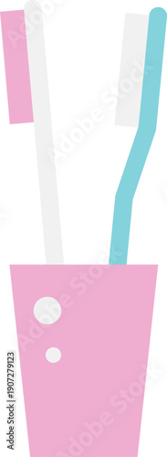 Toothbrushes in plastic cup. Dental hygiene cartoon icon