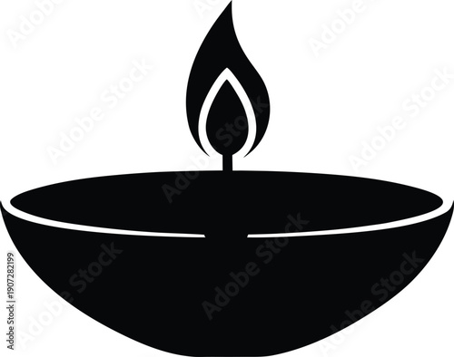Single Diya Lamp Flat Icon Silhouette Vector Art Illustration