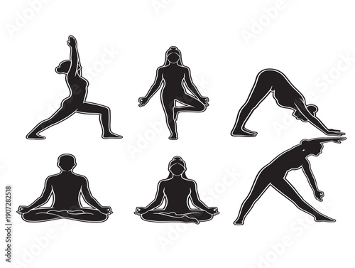 Yoga pose silhouette icon for wellness and meditation graphics