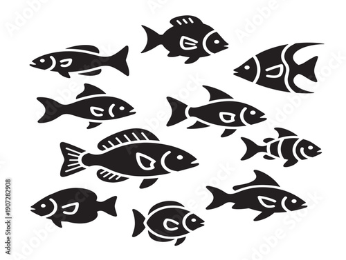 Sea life silhouette featuring beautiful underwater creatures and coral