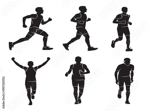 Running marathon silhouette with a powerful and enduring race scene