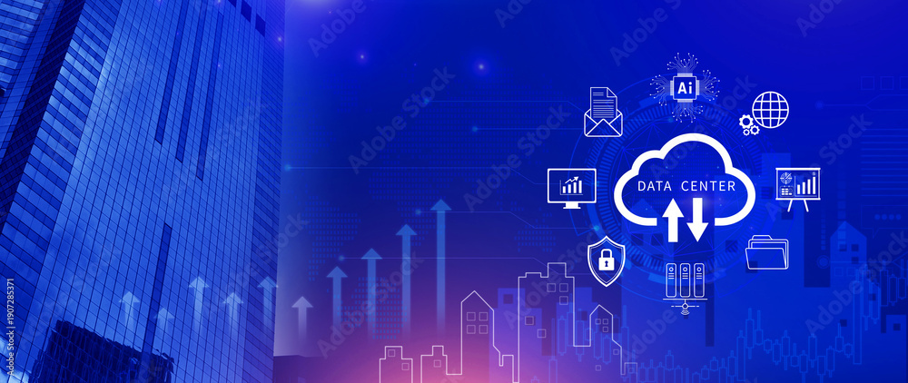Fototapeta premium Data center concept. Digital technology, data processing and engineering, cloud computing concept, database management with data center, innovative technology background. not ai