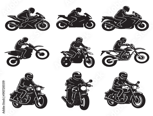 Motorcycle rider silhouette icon for biking and adventure concepts