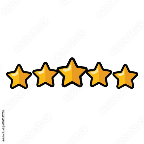 Four golden stars aligned horizontally in a vector illustration, symbolizing excellence and high rating
