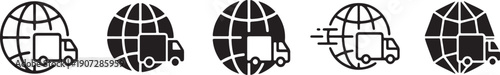 Worldwide shipping and logistics icons set, global delivery and transport flat design vector illustration