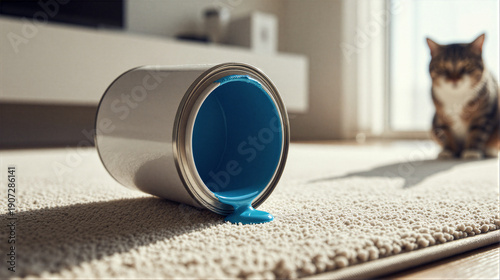 Wallpaper Mural Playful Cat with Spilled Paint Can Torontodigital.ca