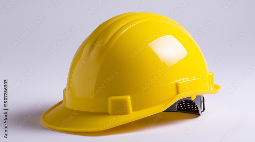 Fototapeta premium Yellow construction safety helmet isolated on clean background. 
